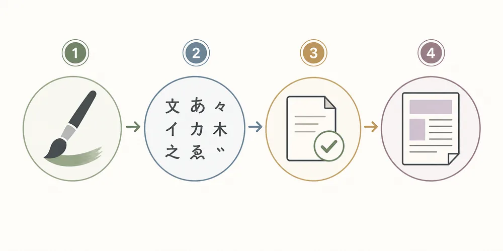 筆文字フォント選びの確認手順を表す図