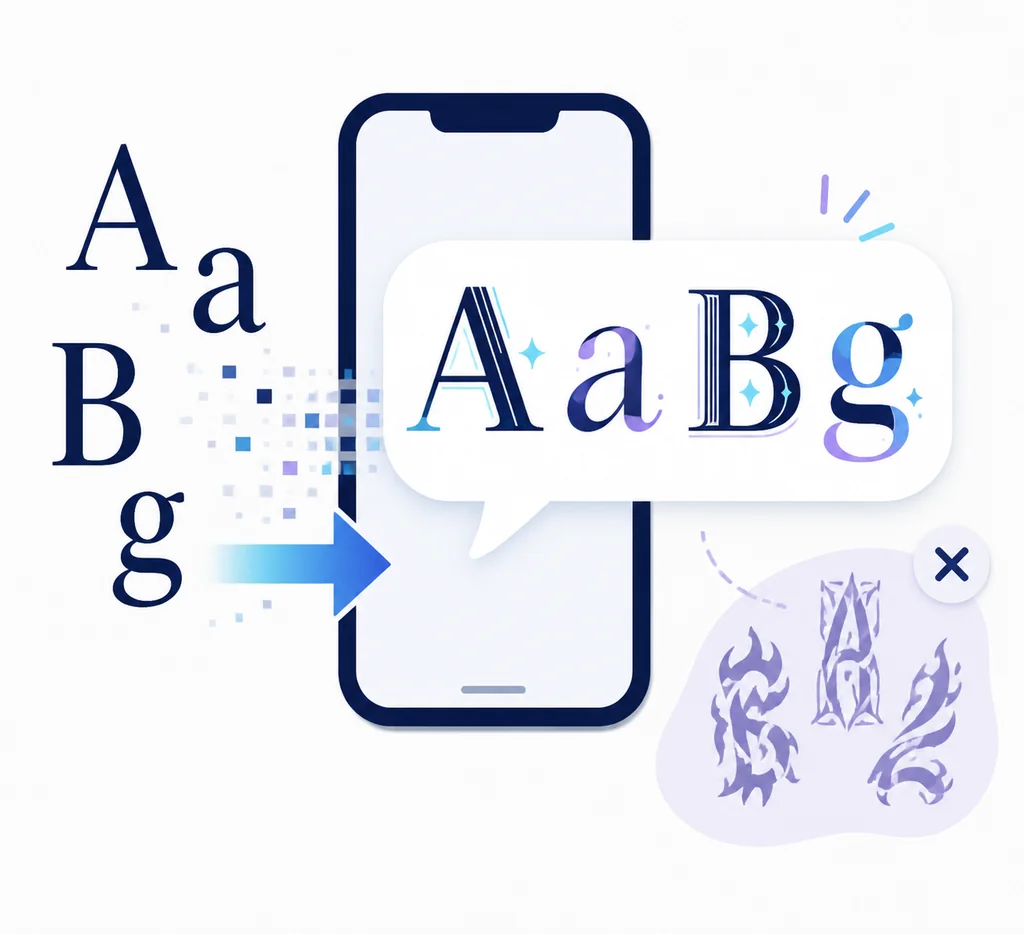 スマートフォンの横で通常の英字が読みやすい装飾文字へ変わるTwitter Xフォントのイメージ
